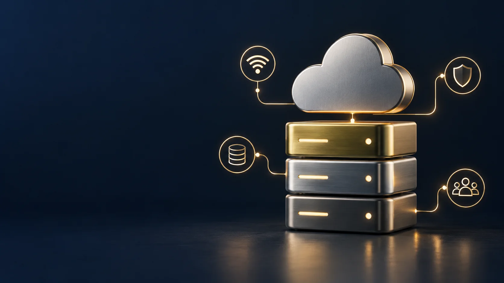 Metallic connected cell modules linked to cloud, network, security, data, and people symbols